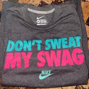 Nike Charcoal Tee with Pink and Teal Slogan